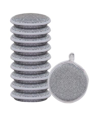 Tainrunse Sponge Wire Dishcloths Double-ply Cleaning Pads 5/10 Pcs Dishwashing Rags for Wet Dry Multipurpose Double-sided Non Scratch Dishcloth Silver 5pcs 5pcs Silver