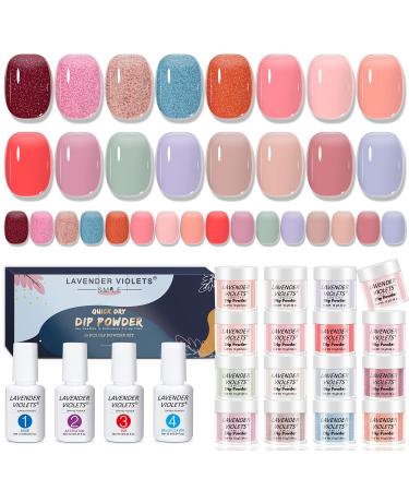 Lavender Violets 20 Pcs Dip Powder Nail Kit Starter - 16 Colors Semi-transparent Jelly Sheer Dipping Nails Powder Kit with Dip Powder Liquid Gel Set for Home Salon Nail Art M964 Crystal Pastels