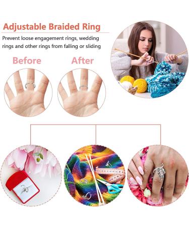 Adjustable Knitting Loop Ring Set - 6 Pieces | Braided Yarn Guide Finger Holder | Open Finger Ring for Knitting | 3 Styles (Silver) - Buy Online on SooperMarket.com