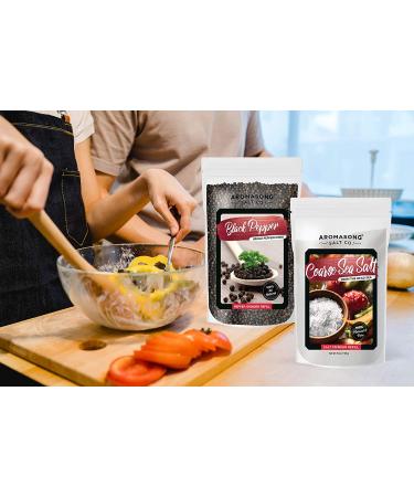 Aromasong Organic Coarse Sea Salt & Black Peppercorn Grinder Combo Set - 2.43 LB Salt & 12 OZ Peppercorn Refill - Ideal for Cooking & Baking - Bulk Resealable Bag - Buy Online on SooperMarket.com