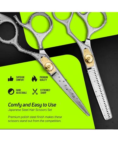 Suvorna 5.5 Hairdressing Scissors Set - Professional Barber and Hair Cutting Scissors with Thinning Shears for Right-Handed Hairdressers - 2 Pc Set - Buy Online on SooperMarket.com