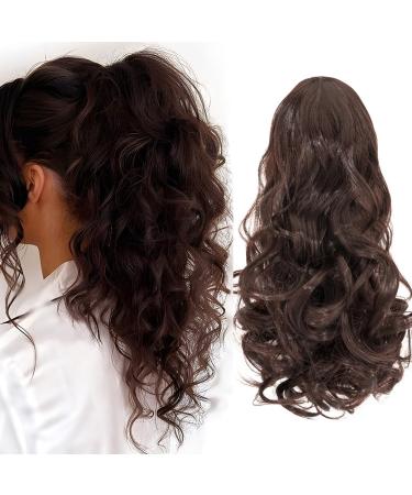 Silk-co 11" Short Curly Ponytail Extension Hair Pieces for Women Hair Extension Clip in Ponytail Hair Extensions Classic Natural Hair - Medium Brown 11 Inch Medium Brown