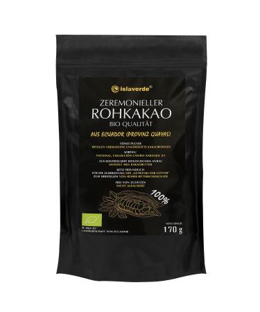 Islaverde ceremonial organic raw cocoa 100% from premium cocoa beans fine powder 46% fat additional and sugar-free keto-friendly not alkalized from Ecuador 170 g ecuador 170 g (1 Pack)