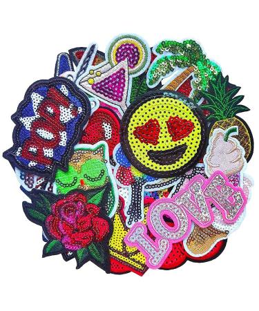 Qingxi Charm 32pcs Assorted Styles Sequins Sewing on/Iron on Embroidered Patches Clothes Dress Hat Pants Shoes Curtain Sewing Decorating DIY Craft Embarrassment Applique Patches (Sequins 32pcs)
