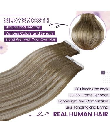 LAAVOO Light Brown Balayage Tape-in Hair Extensions - 35cm Real Hair #8/60/8 - 20PCS Invisible Tape | Premium Quality & Soft Texture - Buy Online on SooperMarket.com