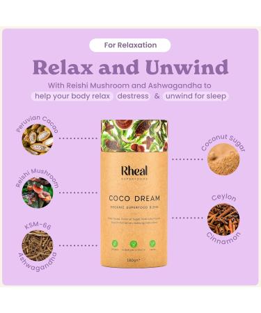 Rheal Coco Dream 180g | 30 Servings | Raw Peruvian Cacao & Reishi Mushroom | Formulated to Help You Relax and Unwind | 100% Organic & Gluten Free | Plant Based | B Corp Certified - Buy Online on SooperMarket.com