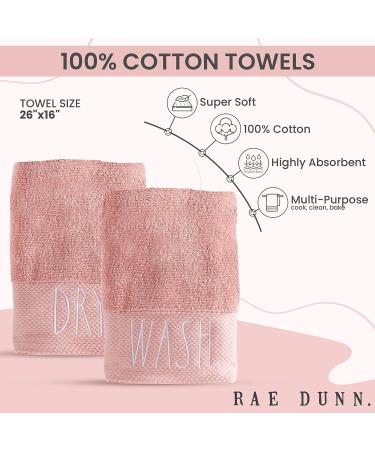 Rae Dunn Embroidered Wash/Dry Coral Hand Towels - 2 Pack, 100% Cotton, Highly Absorbent - 16x28 for Kitchen and Bathroom - Buy Online on SooperMarket.com