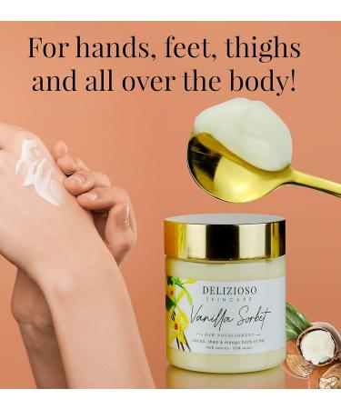 100% Natural & Vegan Vanilla Sorbet Body Butter - Rich Moisturizer with Cocoa Shea & Mango Butter - Handmade Cruelty Free - 8 oz - Buy Online on SooperMarket.com