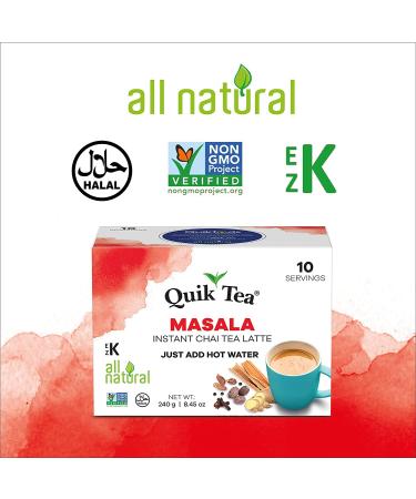 QuikTea Masala Chai Tea Latte - 10 Count - Authentic All Natural Blend - Buy Online on SooperMarket.com