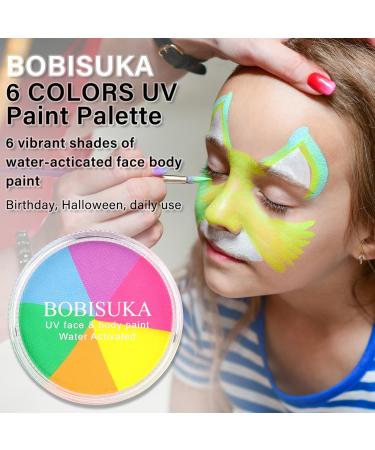 Glow UV Blacklight Face Body Paint Palette - 6 Neon Colors | Water Activated Washable Halloween Makeup & Cosplay Kit - Buy Online on SooperMarket.com