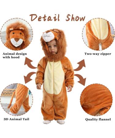 Doladola Baby Lion Hooded Onesie Pajamas - 18-24 Months | Cute Cartoon Animal Romper for Boys and Girls - Buy Online on SooperMarket.com