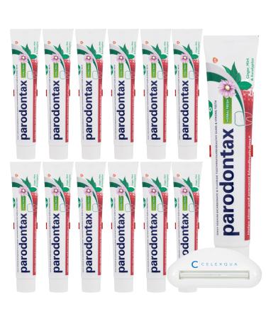 Parodontax Herbal Fresh Toothpaste against bleeding gums 75 ml pack of 12 (12 x 75ml) and Celexqua toothbrush cap