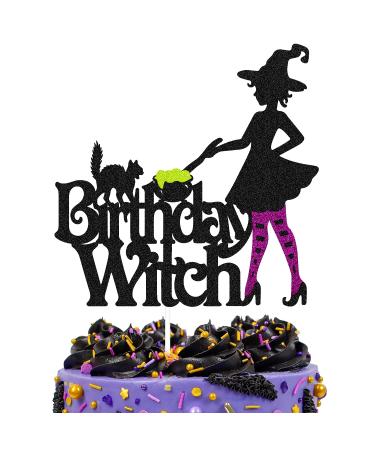 Halloween Birthday Witch Cake Topper for Ghost Bat Cat Themed Girl Lady Women Happy Halloween Birthday Cake Decoration Witches Autumn Fall Season All Souls' Day Bday Party Celebration Supplies