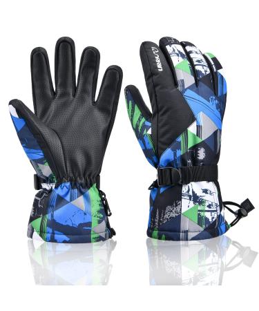 Ski Gloves,RunRRIn Winter Warmest Waterproof and Breathable Snow Gloves for Mens,Womens,Ladies and Kids Skiing,Snowboarding L(Fits Boys from 11-15 years old and Womens) Black-Blue