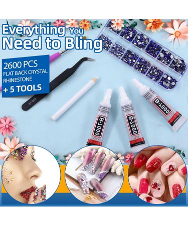 GLARKS B7000 Jewelry Adhesive Glue with Rhinestone Gems Kit 2600Pcs Dark Blue Rhinestones with Gems Adhesive Flat Back Gems Crystal Rhinestones with 6Pcs Dotting Tools for Craft Nail Art - Buy Online on SooperMarket.com