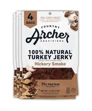 Country Archer 100% Natural Turkey Jerky Gluten Free Hickory Smoke 2.5 oz (Pack of 4)