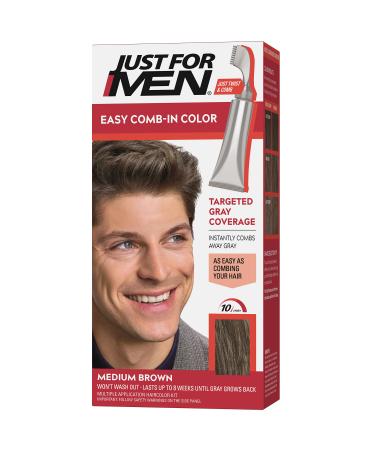 Just For Men Easy Comb-In Color Mens Hair Dye  Easy No Mix Application with Comb Applicator - Medium Brown  A-35  Pack of 1 Pack of 1 Medium Brown A-35