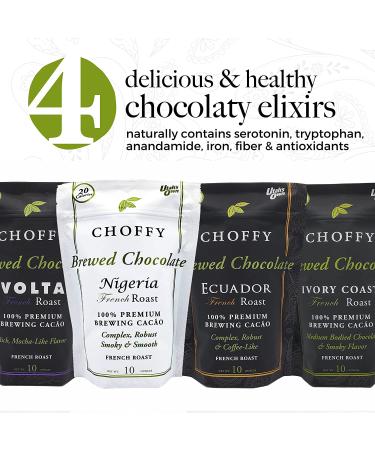 Choffy Brewed Cacao Coffee Alternative - 10 Oz Ecuador French Roast Flavor | Caffeine-Free Ground Drinking for Coffee & Dark Chocolate Lovers | Healthy Rich Chocolate Drink for Mood & Energy Boost - Buy Online on SooperMarket.com