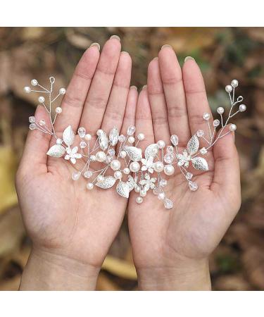 Handcess Leaves Bride Wedding Headband Silver Pearls Crystal Headpieces Rhinestone Bridal Hair Accessories for Bride and Bridesmaids - Buy Online on SooperMarket.com