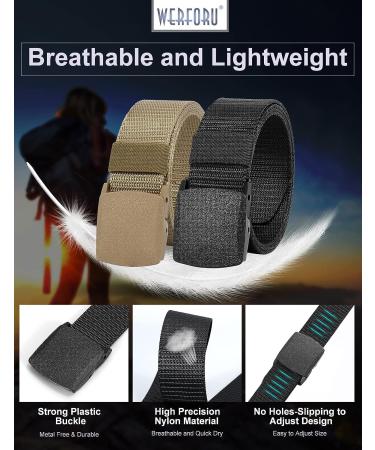 WERFORU Nylon Military Tactical Belt for Men - Adjustable Outdoor Web Belt for Pant Size Below 45Inch - Black+Khaki - Buy Online on SooperMarket.com