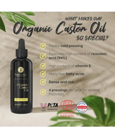 Organic Castor Oil 100ml 100% Pure Castor Oil Natural & Cold Pressed Castor Oil for Skin Eyelashes Eyebrows Hair Beard & Fingernails Castor Oil organic cold pressed Vegan - Buy Online on SooperMarket.com