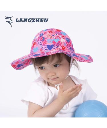 LANGZHEN Baby Girls Beach Sun Hat | Adjustable Toddler Kids Wide Brim Play Hat with Chin Strap | 6-12 Months - Buy Online on SooperMarket.com