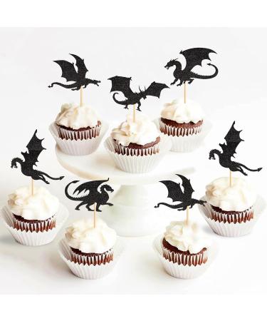 25PCS Dragon Cupcake Toppers Glitter Fantasy Birthday Cupcake Flying Dragon Cupcake Toppers Theme Baby Shower Kids Birthday Party Cake Decorations Supplies Black - Buy Online on SooperMarket.com