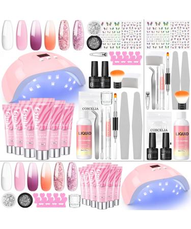 COSCELIA Poly Nail Gel Kit with U V Light 36W  6pcs Nail Extension Gel with Slip Solution Color Changing & Glitter Poly Nail Gel for Beginners BaseTop Coat Manicure Kit Gifts for Women Girls DIY