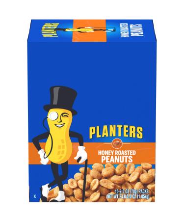 PLANTERS Honey Roasted Peanuts, 2.5 Ounce - 15 Count (Pack of 1) - Roasted with Honey and Sea Salt - Active Lifestyle Snacks, Movie Snacks and School Snacks - Kosher Peanuts