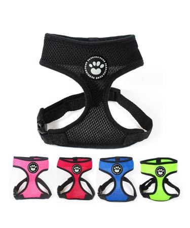 PaddingPaws Waterproof Soft Mesh Fabric Dog Puppy Pet Adjustable Harness Lead Leash Clip (S Black) Black S