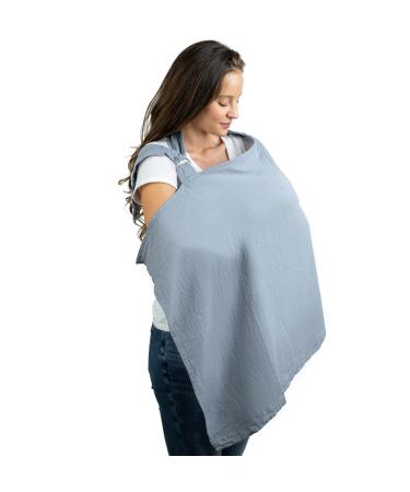 Muslin Nursing Cover for Baby Breastfeeding Soft & Breathable Cotton Breastfeeding Cover for Mom with Rigid Hoop for Mother Nursing Apron by Comfy Cubs (Pacific Blue)