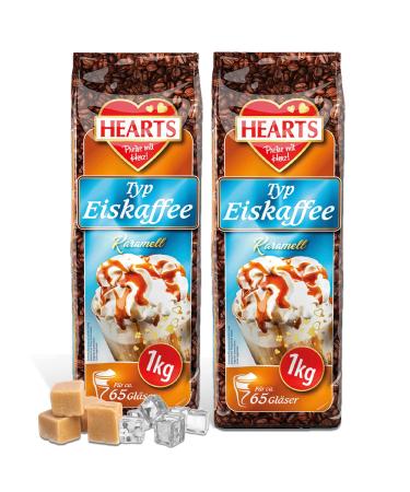 Hearts Eiskaffee Karamell 2 Pack x 1 kg intantant coffee powder for summer quick preparation soluble milky creamy is enough for 160 cups of caramel 500 g (2 -pack)