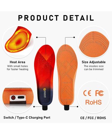 Heated Insoles 3300mAh with Remote | Up to 11 Hours Heating | Rechargeable Electric Foot Warmer for Men & Women | Ideal for Hunting, Skiing, Hiking & Camping | Red, Size L (US Men's 9.5-12, Women's 11-13.5) - Buy Online on SooperMarket.com