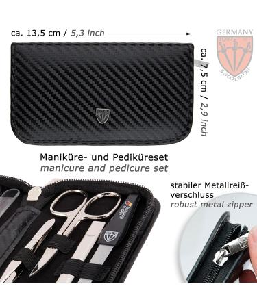 High-Quality 8-Piece Manicure Set 'Roma' - Deep Black Synthetic Leather Etui | Nail Scissors Tweezers Glass Nail Files & More - International Shipping Available - Buy Online on SooperMarket.com