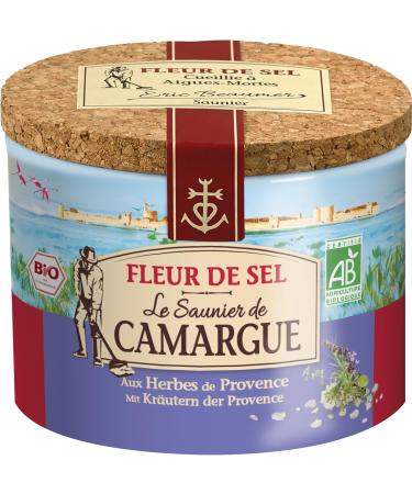 Le Saunier de Camargue Fleur de-Sel herbal Provence in 125 g can Premium sea salt from the south of France ideal for refining dishes 125 g (1-pack) herbs of Provence