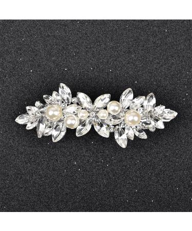 Crystal Pearl Rhinestone Barrette 2Pcs - Elegant Wedding Hair Accessories for Women - Buy Online on SooperMarket.com