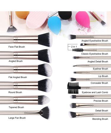 MAANGE 16 Pcs Professional Makeup Brushes Set with Sponges and Cleaner - Champagne Gold - Buy Online on SooperMarket.com