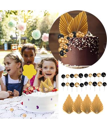 58pcs Black and Gold Balls Cake Toppers Decorations Gold Cake Decorations Black and Gold Ball Cake Decorations Gold Cake Topper Decorations Palm Leaf Cake Toppers Birthday Cake Decorations for Party. - Buy Online on SooperMarket.com