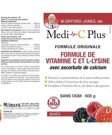 Preferred Nutrition Medi C Plus Lysine Berry with Calcium Powder Vitamin C & L - Lysine Formula - 600g - Buy Online on SooperMarket.com