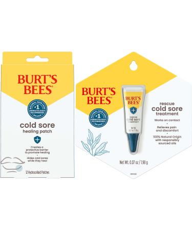 Burt's Bees Cold Sore Treatment Bundle with Burts Bees Cold Sore Healing Patches and Burts Bees Cold Sore Treatment with Rhubarb and Sage Protects and Heals Cold Sores Relieves Symptoms Patch & Treatment Bundle