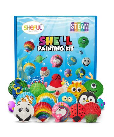 Shell Painting Kit-Arts and Crafts for Girls & Boys Ages 4-12 Craft Kits Art Set with 10 Sea Shells & More Art Supplies Birthday Gifts Painting Toys for 4 5 6 7 8 9 10 Year Old Kids Activities
