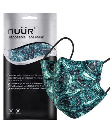 NU R 10pcs Paisley 3 Ply Disposable Face Mask Mask with Filter Layer and Elastic Earloop Retail Sealed Bags PAISLEY-011