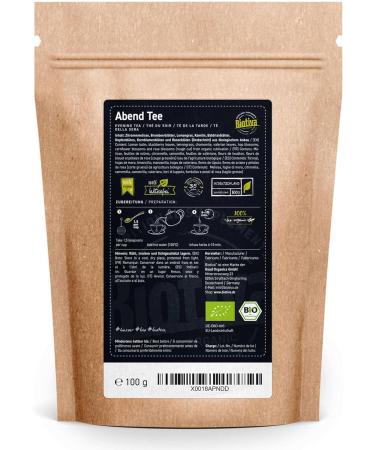 Biotiva Evening Tea Organic 100g - Cut - Herbal Tea - Lemon Balm BlackBerry Leaves Lemongrass Chamomile Valerian Root hop Blossoms coneflower Blossoms and Rose Blossoms - Buy Online on SooperMarket.com