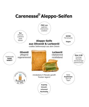 Top-Quality Carenesse Aleppo Soaps - 5 Vegan Handmade Bars (60% Olive Oil 40% Laurel Oil) - Natural Original Olive Oil Soap - 900-950g Package - International Shipping - Buy Online on SooperMarket.com