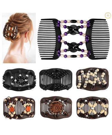 Dadabig 7 pieces of pearls hair feasts magic elastic hair clips double stretchy ridge african hair clip hair comb jewelry socket ridge wood hair clips for women girls hair accessories (7 styles) style 2