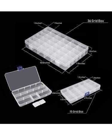 Snowkingdom Plastic Grid Box Storage Organizer Case - 3 Pack with Adjustable Dividers | 36 Grids + 2x15 Grids | Free Letter Stickers included - Buy Online on SooperMarket.com