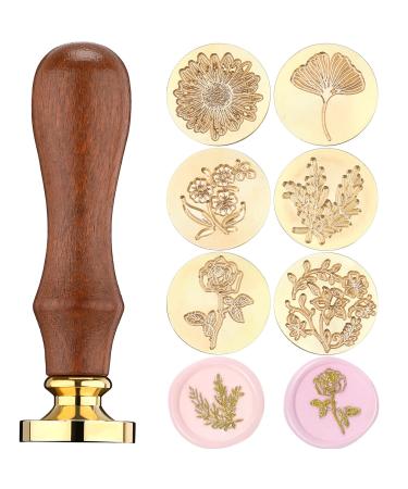 Chrisfall 6 Pcs Wax Seal Stamp Set  Floral stamps Botanical Sealing Stamper Kit  Wooden Handle with Brass Head for Wedding Greeting Cards Gift Plant