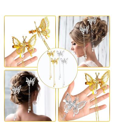 WLLHYF 4Pcs Silver Butterfly Hair Clips with Tassel - Elegant Hair Barrettes for Women, Perfect for Bride Wedding - Head Pieces Hair Accessories - Buy Online on SooperMarket.com