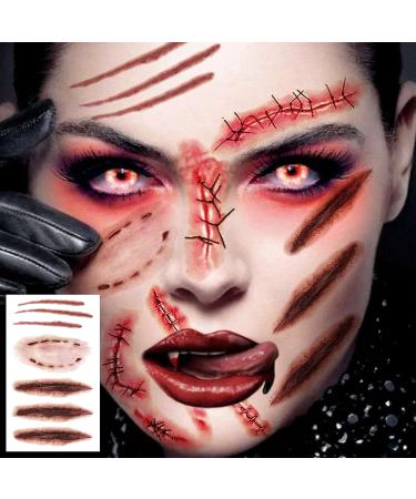 EGMBGM 128+ PCS Halloween Fake Stitches Temporary Tattoos Kit | 3D Zombie Makeup for Adults & Kids | Scary Chucky Scars & Blood Face Stickers - Buy Online on SooperMarket.com