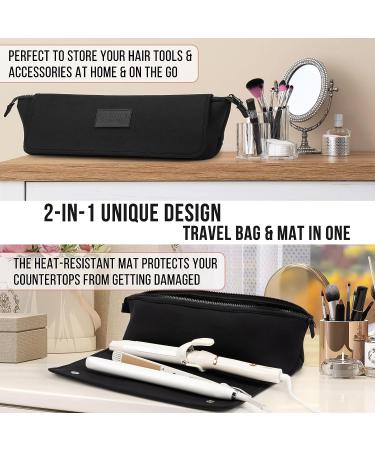 Portable Hair Tools Travel Bag & Heat Resistant Mat - Neoprene, Black | Organizer for Flat Irons, Straighteners, Curling Irons & Accessories - Buy Online on SooperMarket.com